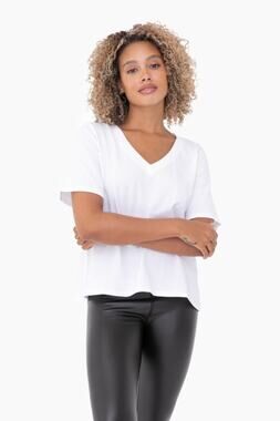NWT Mono B White Pima Supima Cotton V-Neck Short Sleeve Tee Shirt Sz S